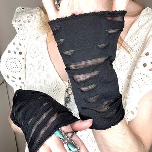 Mummy Gloves Black Hand Warmers Halloween Costume Zombie Ripped Arm Cuff Cosplay